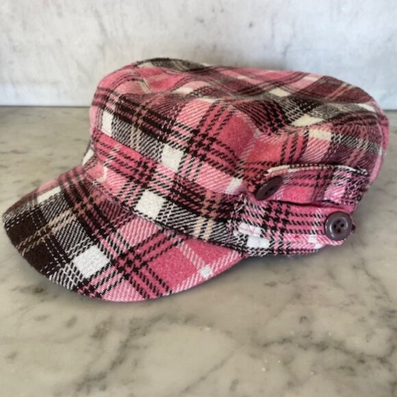 SCALA Pronto Pink Brown White Plaid Cadet Cap - Picture 1 of 16